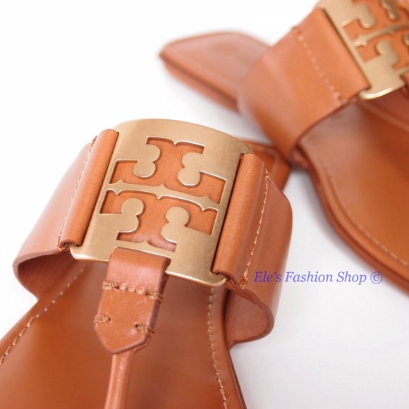 NIB Tory Burch Georgia Logo Leather Thong Sandal Aged Camello US 7 7.5 8 9 9.5 - Picture 12 of 16